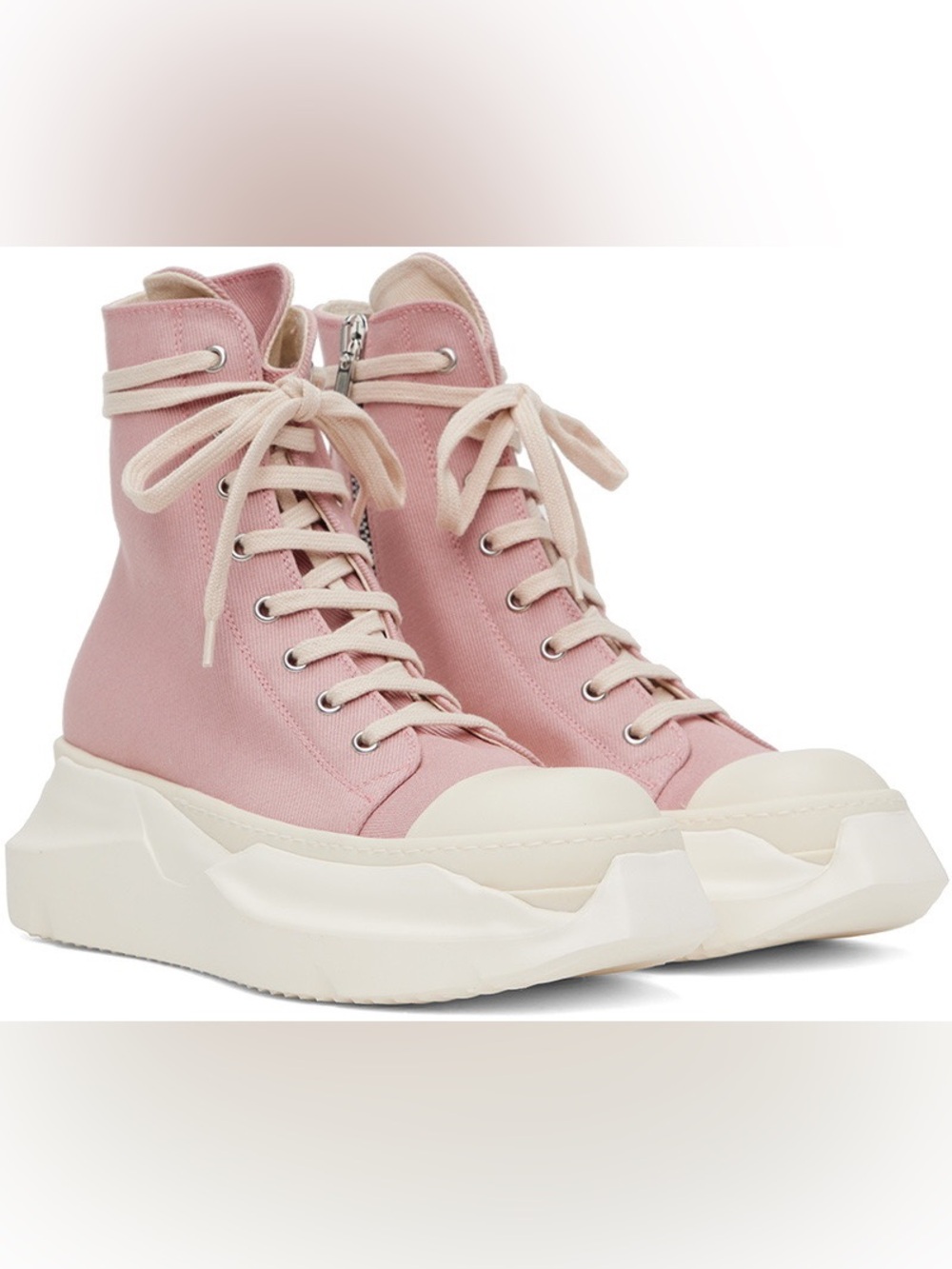 Rick Owens DRKSHDW Pink High-Top Canvas Sneakers with Cream Sole